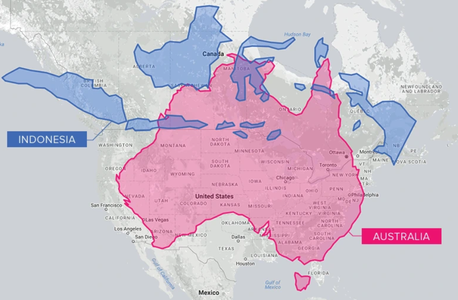 호주 인도네시아 실제 크기