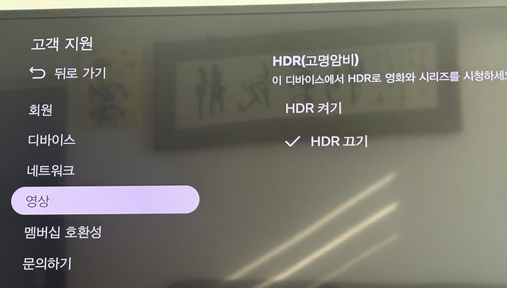 넷플릭스 화면 HDR 설정