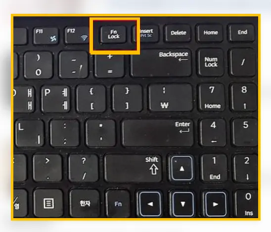 Fn 키와 F1부터 F12까지의 기능키가 표시된 키보드 상단 부분
