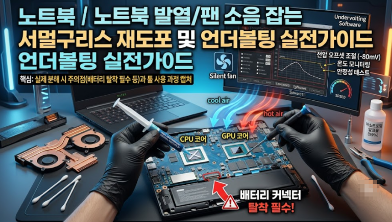 노트북 발열 잡기 - 서멀구리스 재도포부터 언더볼팅이 막혔을 때의 전력 제한까지