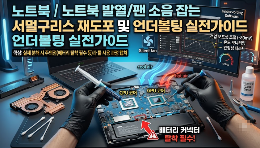 노트북 발열 잡기 - 서멀구리스 재도포부터 언더볼팅이 막혔을 때의 전력 제한까지