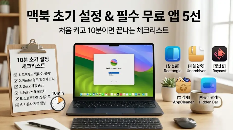 맥북 초기 설정, 처음 켜고 10분이면 끝나는 체크리스트와 무료 앱 5개